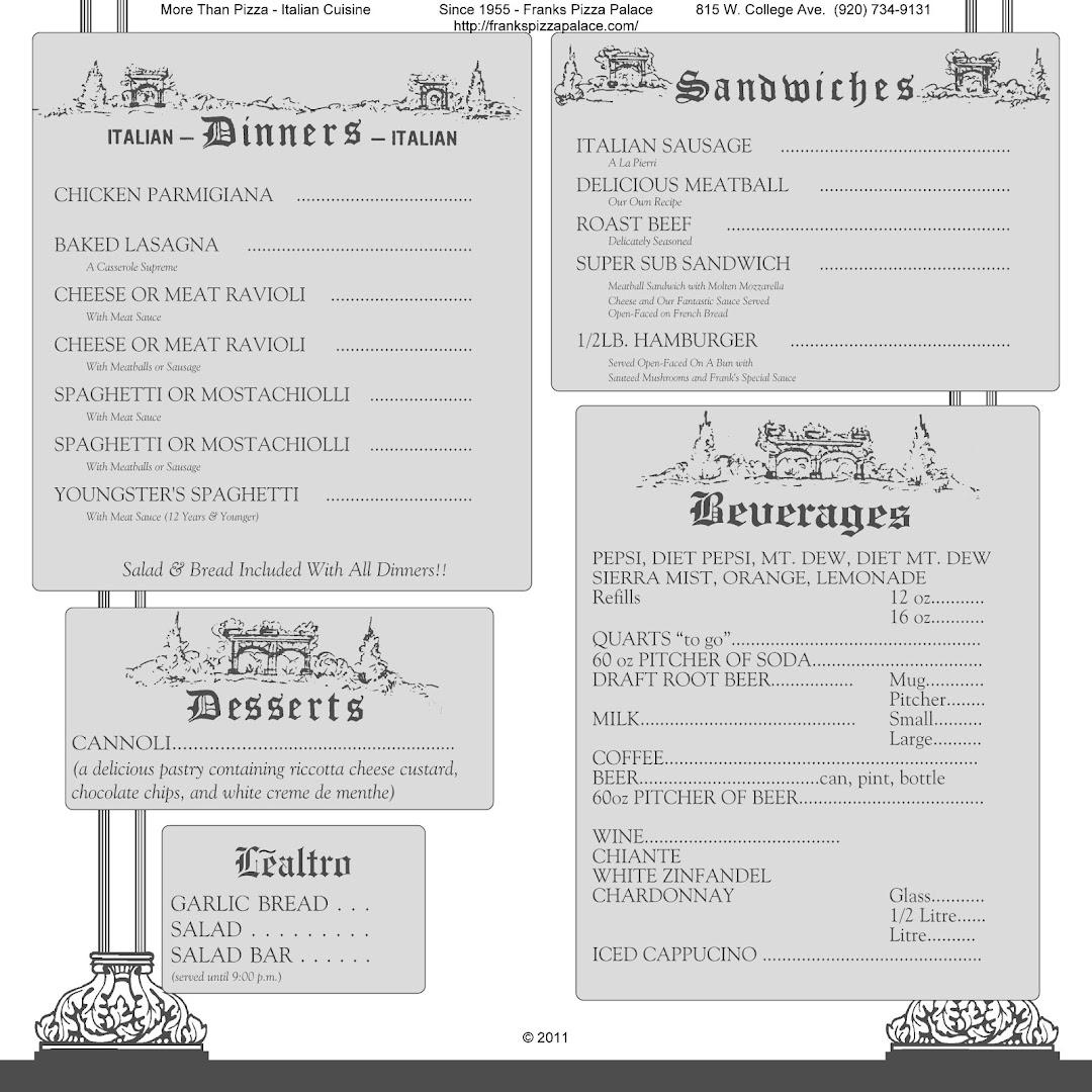 Frank's Pizza Palace Menu