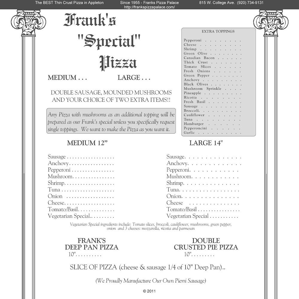 Frank's Pizza Palace Menu image 2